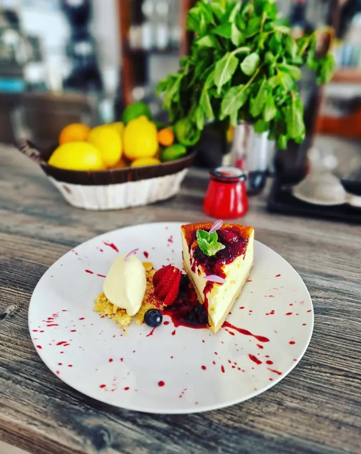 Cheesecake with berries at Viva